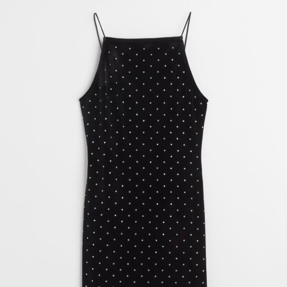 H&M Black Velvet Fitted Dress with Studs Size M